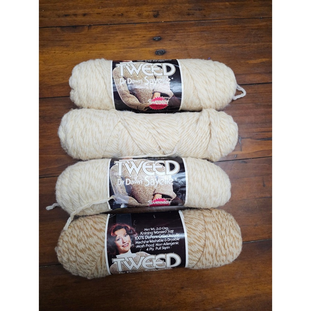 Vintage Dawn Sayelle Tweed Yarn 100% DuPont Orlon Acrylic 4 Ply Worsted 4 Skeins
